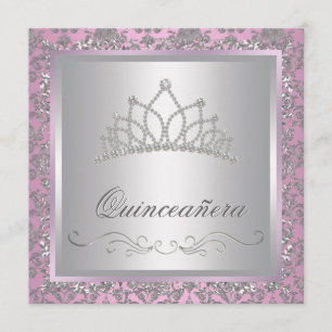 Invitation Fête de princesse rose Tiara de diamant