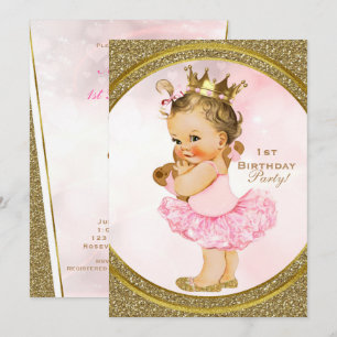 Invitation Fête de princesse vintage fille bébé paillettes or