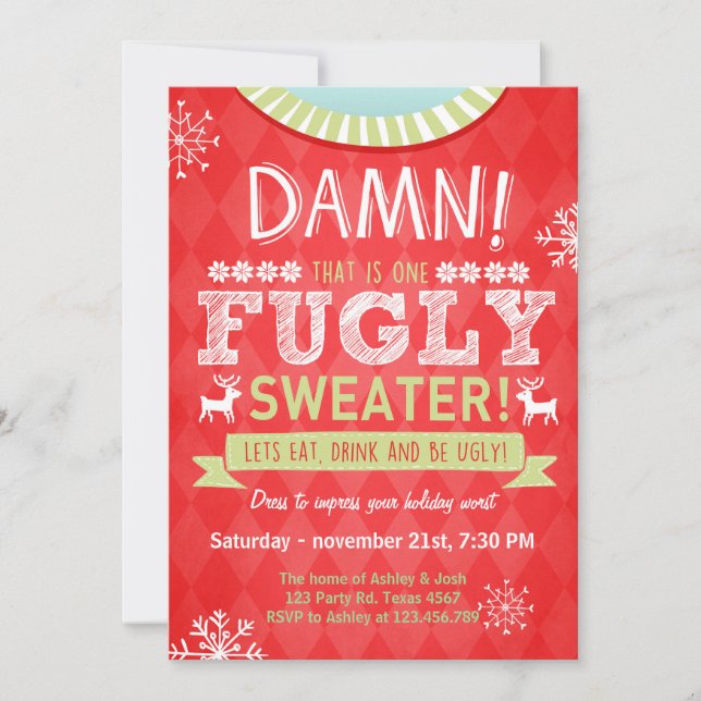 Invitation Fête de pull moche Noël Fugly Sweater rouge (Devant)
