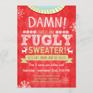Invitation Fête de pull moche Noël Fugly Sweater rouge