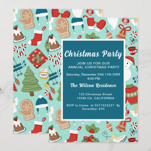 Invitation Fête de pyjama de Noël amusant enfants illustratio (Devant / Derrière)
