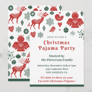 Invitation Fête de Pyjama de Noël Hiver Nordique Mignon