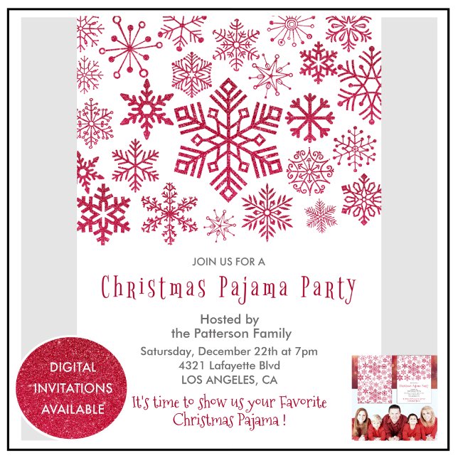 Invitation Fête de pyjama de Noël Illustration chic Flocon de (Créateur téléchargé)