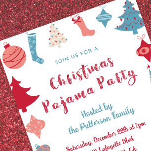 Invitation Fête de pyjama de Noël illustration mignonne