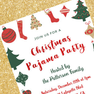 Invitation Fête de pyjama de Noël Paillettes illustration mig