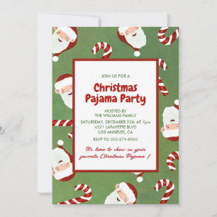 Invitation Fête de Pyjama de Noël Sucre d'Orge Santa Mignon