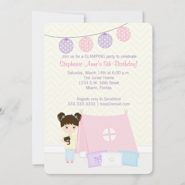 Invitation Fête de pyjama glamping (Devant)