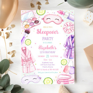 Invitation Fête de pyjama Spa Nuit de sommeil Anniversaire fa