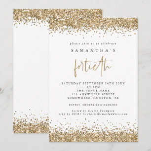 Invitation Fête de quarantième anniversaire Glam Gold Glitter