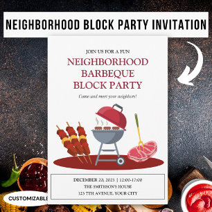 Invitation Fête de quartier avec barbecue et animations de ru