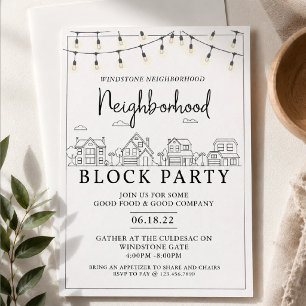 Invitation Fête de quartier Noir Blanc BBQ