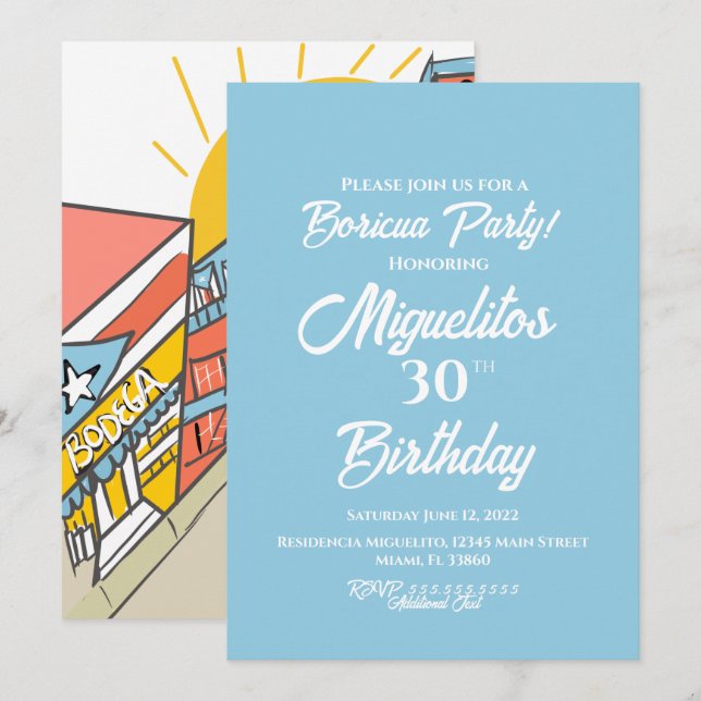 Invitation Fête de quartier Porto-Ricain Boricua Hispanique L (Devant / Derrière)