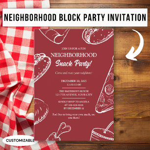 Invitation Fête de quartier rouge bloc snack amusant