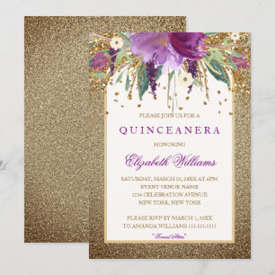 Invitation Fête de Quince ans Améthyste Pailletée