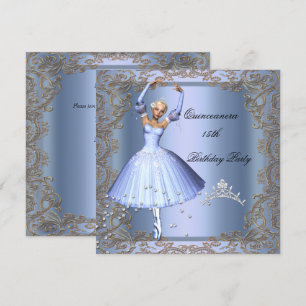 Invitation Fête de Quinceanera 15 ans Ballerine Bleue