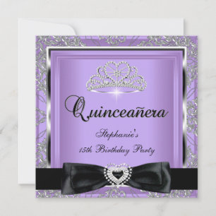 Invitation Fête de Quinceañera 15 ans Damassé Lilas Argent No