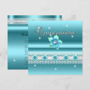 Invitation Fête de Quinceanera 15 ans Teal Bleu Floral