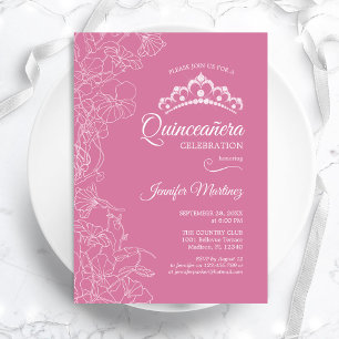 Invitation Fête de Quinceanera aux fleurs roses
