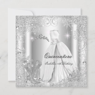 Invitation Fête de Quinceañera Blanc Flocons de Neige Hiver A