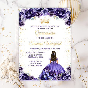 Invitation Fête de Quinceañera de la Princesse Fleurie Violet