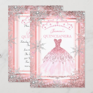 Invitation Fête de Quinceanera en hiver merveilleux argent ro