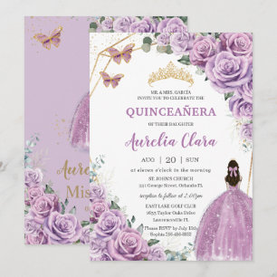 Invitation Fête de Quinceañera Fleurs de Lilas Violet Princes