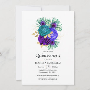 Invitation Fête de Quinceañera Florale Mardi Gras à l'aquarel