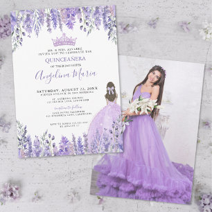 Invitation Fête de Quinceañera Florale Photo Violet