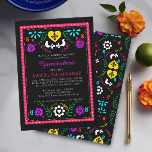 Invitation Fête de Quinceanera Papel Picado Folklorique Mexic