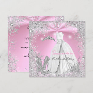 Invitation Fête de Quinceañera Rose et Blanc Flocons de Neige