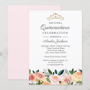 Invitation Fête de Quinceansera Florale Aquarelle Teintée de