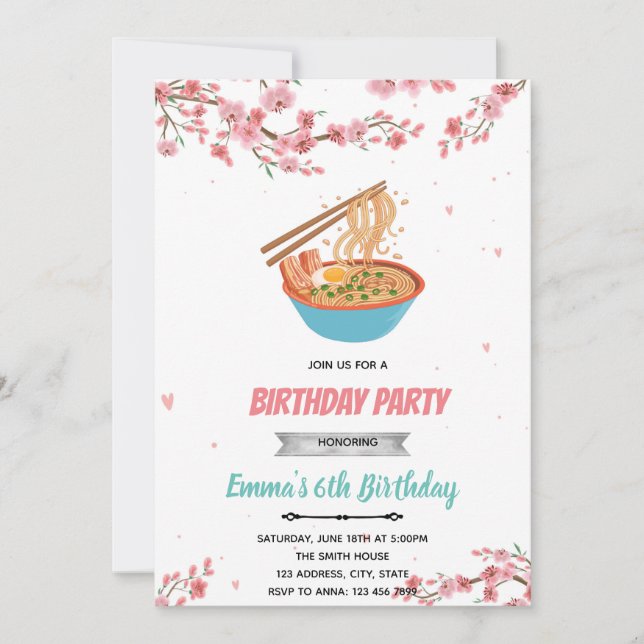 Invitation fête de ramen avec coucher sous les cerisiers en f (Devant)