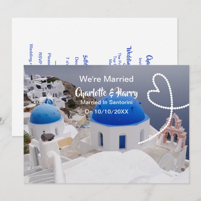 Invitation Fête De Réception D'Après Mariée À Santorin (Devant / Derrière)