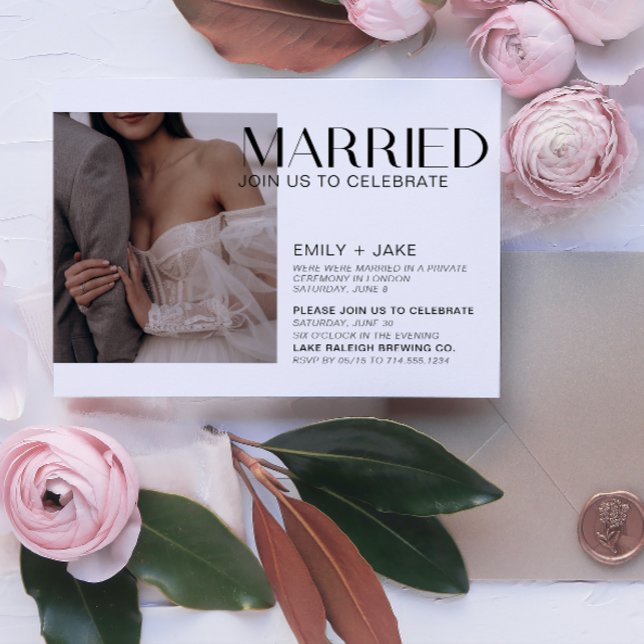Invitation Fête de réception de mariage moderne 4 photo (Wedded Bliss! Join Our Post-Wedding Bash 🥂🎉 [Customize Here])