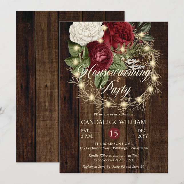 Invitation Fête de réchauffement de la chemise de bois rustiq (Devant / Derrière)