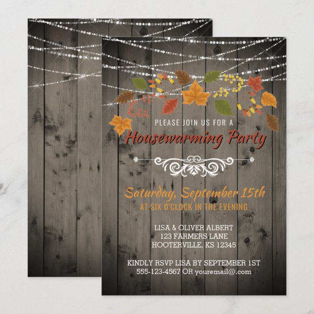 Invitation Fête de réchauffement de la maison d'automne Lumiè (Devant / Derrière)