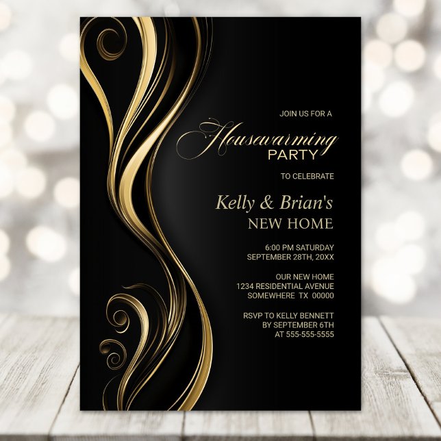 Invitation Fête de réchauffement de la maison en or noir (Créateur téléchargé)