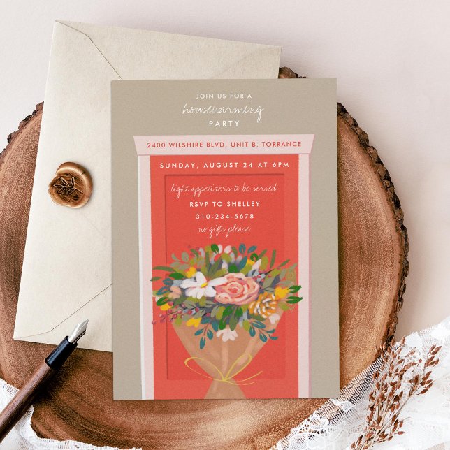 Invitation Fête de réchauffement de la porte rouge illustrée (Créateur téléchargé)