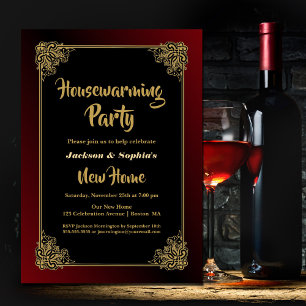 Invitation Fête de réchauffement ménager Noir rouge avec cadr