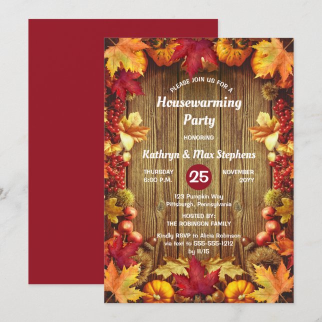 Invitation Fête de réchauffement ménager - Rustique Woodsy Fe (Devant / Derrière)