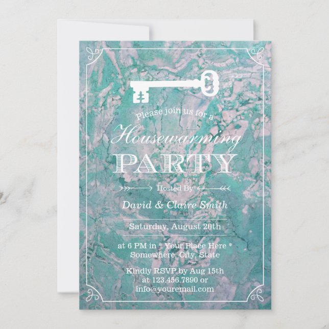 Invitation Fête de réchauffement ménager Squelette Clé Marbre (Devant)
