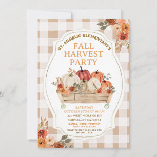 Invitation Fête de récolte d'automne à motif gingham de citro