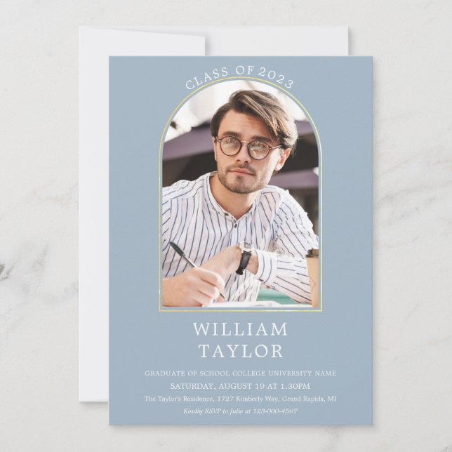 Invitation Fête de remise de diplôme avec arche dorée moderne (Devant)