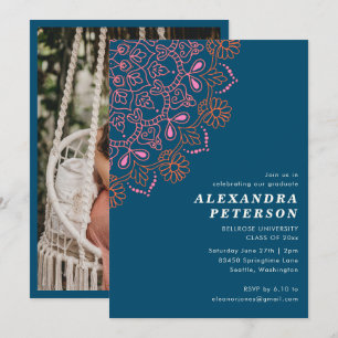 Invitation Fête de remise de diplôme de photo mandala florale