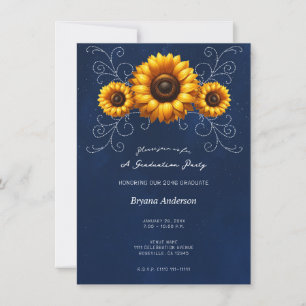 Invitation Fête de remise de diplôme rustique bleu pailleté t