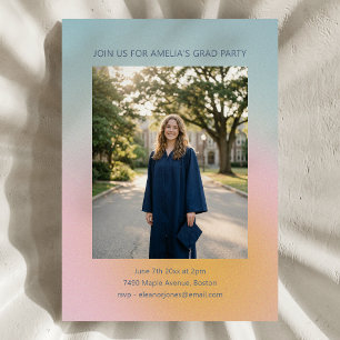 Invitation Fête de remise de diplômes avec dégradé de bleu ro