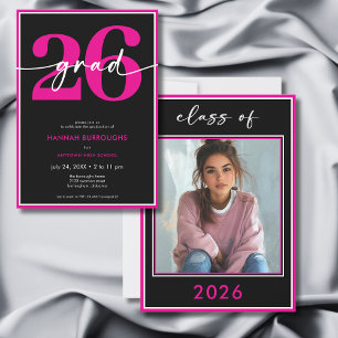 Invitation Fête de remise de diplômes avec écriture rose mini
