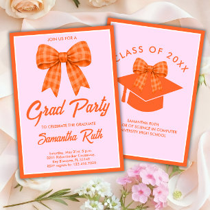 Invitation Fête de remise de diplômes avec nœud gingham orang