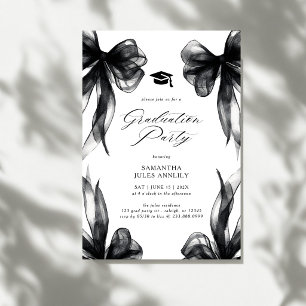 Invitation Fête de remise de diplômes avec nœud noir tendance