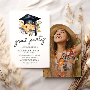 Invitation Fête de remise de diplômes avec photo de fleurs ja